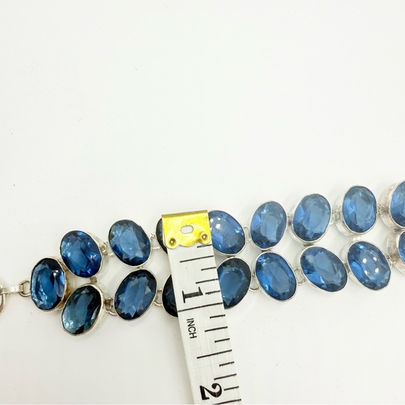 Faceted Tanzanite Clear Crystal Gemstone Double Row Wide Bracelet - Picture 9 of 9